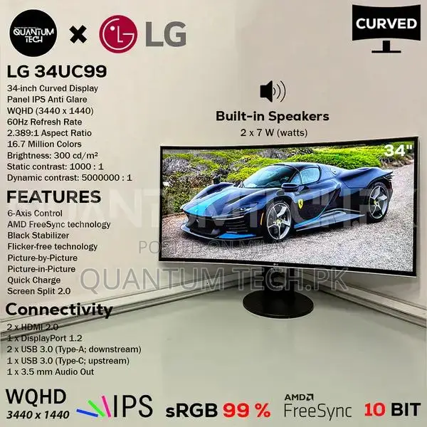 LG 34-inch Curved Ultra-Wide Gaming Monitor WQHD IPS