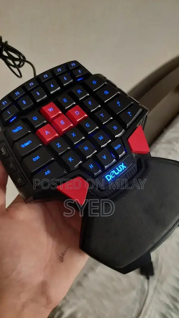 One-Handed Compact Gaming Keyboard with Blue Lighting