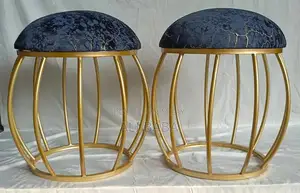 Photo - Modern 2-Piece Stool Set with Fabric Upholstery