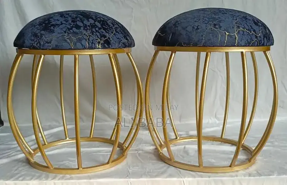 Modern 2-Piece Stool Set with Fabric Upholstery