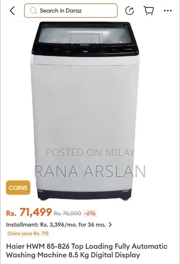 Haier Fully Automatic Washing Machine - HWM 85-826 Model