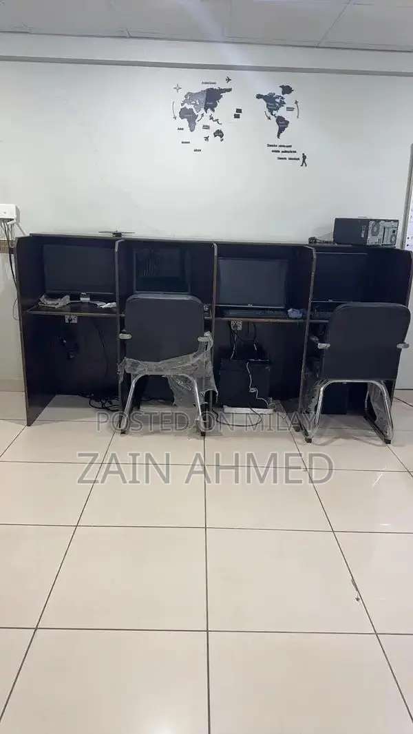 Office Furniture Set: Cabins, Chairs, and Table