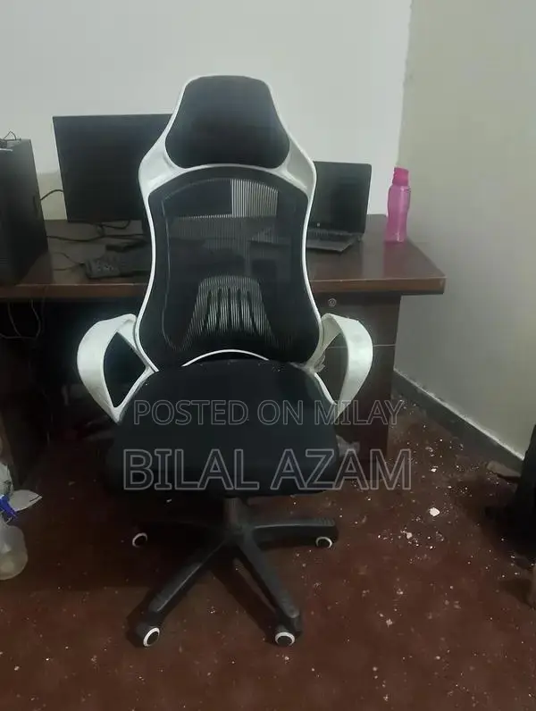 Brown and White Office Table with Gaming Chair