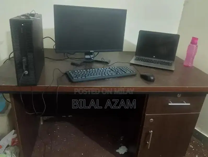Brown and White Office Table with Gaming Chair