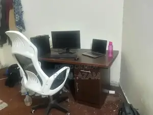 Brown and White Office Table with Gaming Chair