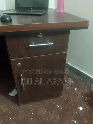 Brown and White Office Table with Gaming Chair