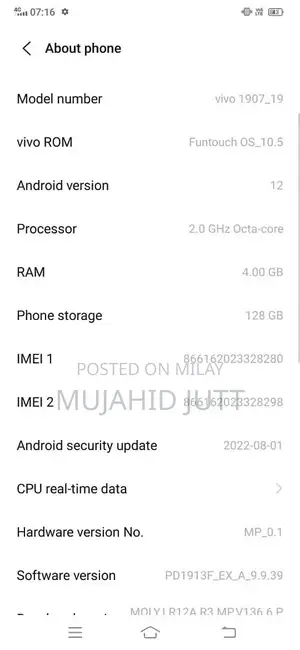 Vivo Mid-Range Smartphone 4GB RAM 128GB Storage