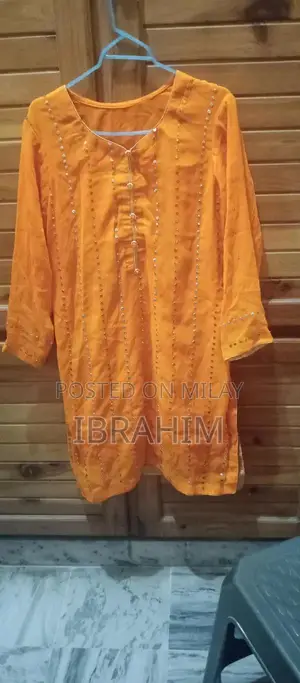 Orange and Green Mukaish Chiffon Fabric 3-Piece Suit