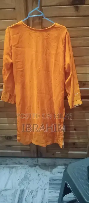 Orange and Green Mukaish Chiffon Fabric 3-Piece Suit