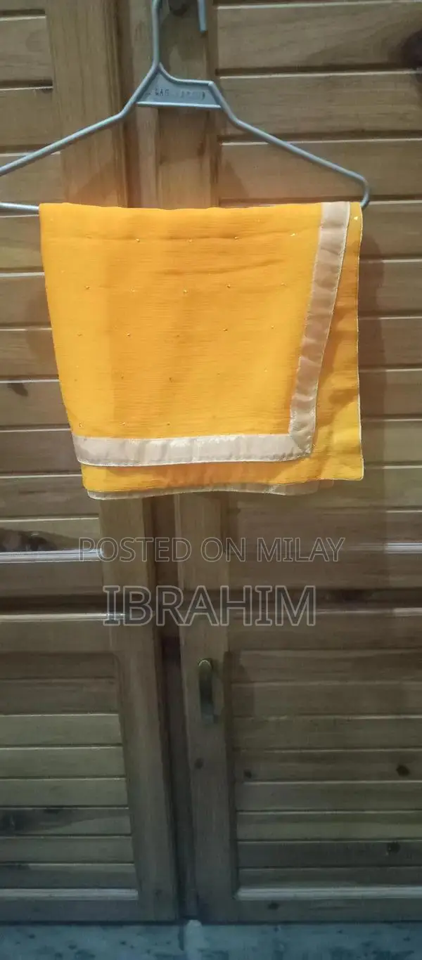 Orange and Green Mukaish Chiffon Fabric 3-Piece Suit