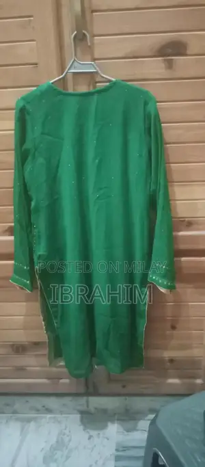 Orange and Green Mukaish Chiffon Fabric 3-Piece Suit