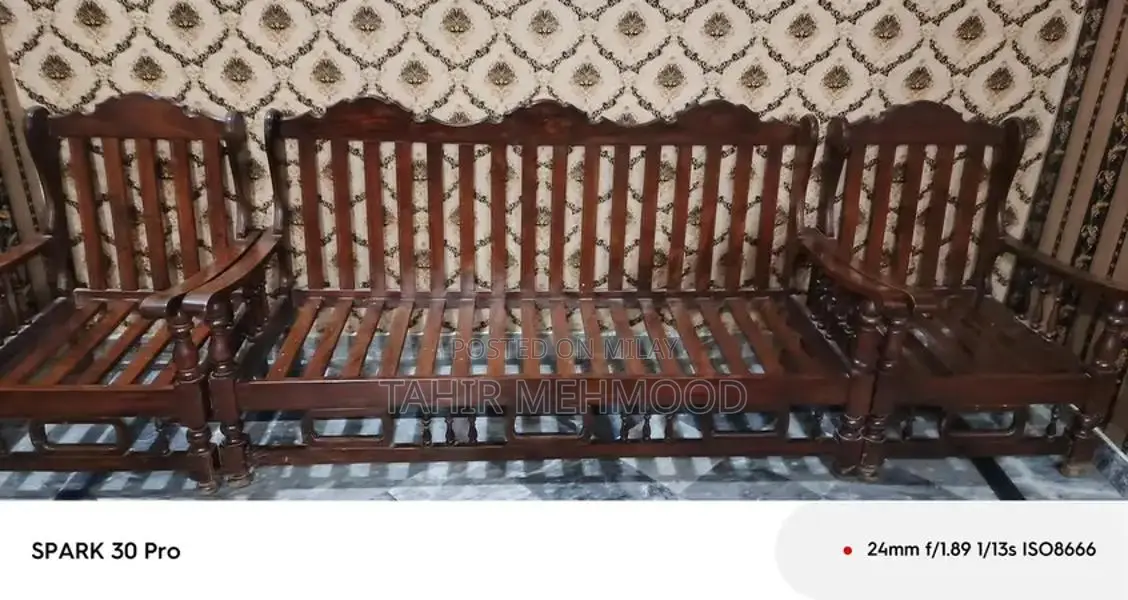 Chunyoti Wood 5 Seater Sofa in Original Brown Finish