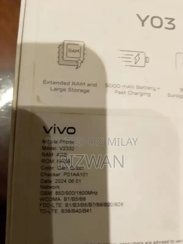 Vivo Smartphone Yo3s Excellent Condition Mobile Device