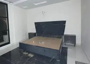 Modern Grey Velvet Double Bed Set with Side Tables and Dressing