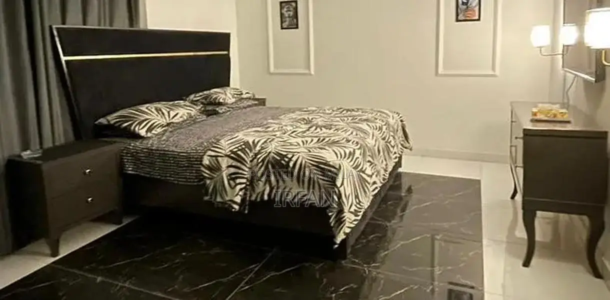 Modern Grey Velvet Double Bed Set with Side Tables and Dressing