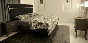 Modern Grey Velvet Double Bed Set with Side Tables and Dressing