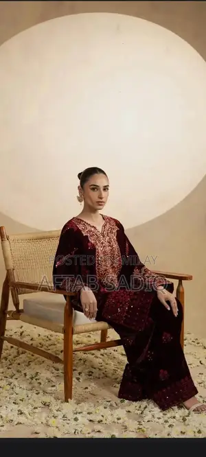 Elegant Velvet Zari Embroidered Gown with Detailed Embellishments