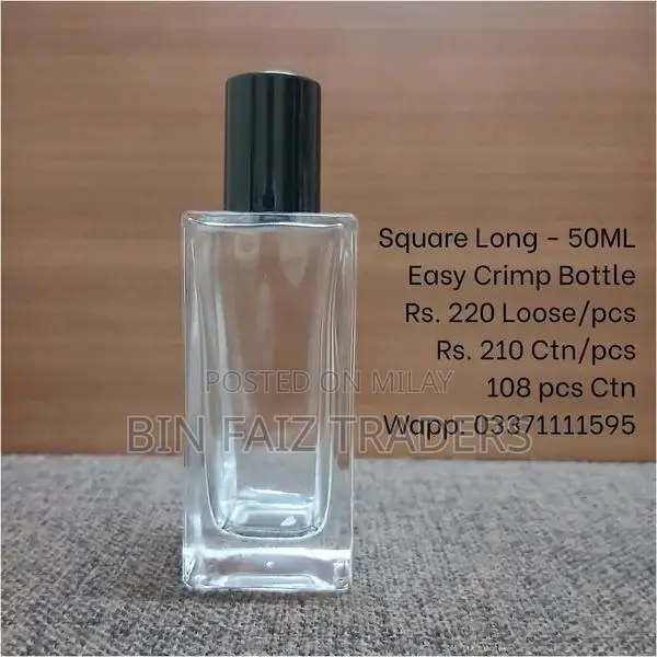 50ml Perfume Glass Bottle with Black Cap and Pump