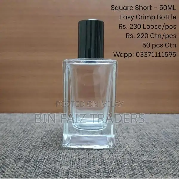 50ml Perfume Glass Bottle with Black Cap and Pump