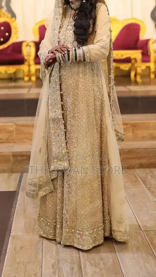 Golden Embroidered Maxi Sharara Wedding Party Dress