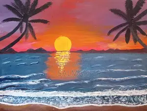 Photo - Acrylic Seascape Painting on Canvas - Last Light Ocean Scene