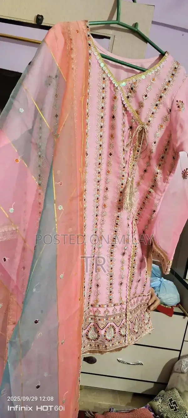 Women's Multicolor Organza Embroidered Indian Style Dress