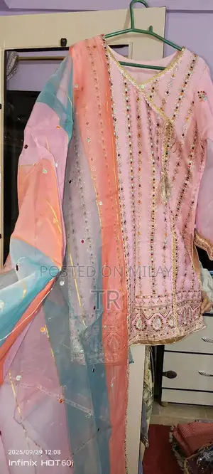 Women's Multicolor Organza Embroidered Indian Style Dress