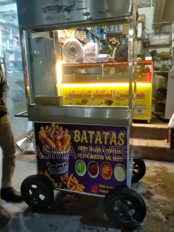 Mobile Food Cart with Fryer and Storage Compartments
