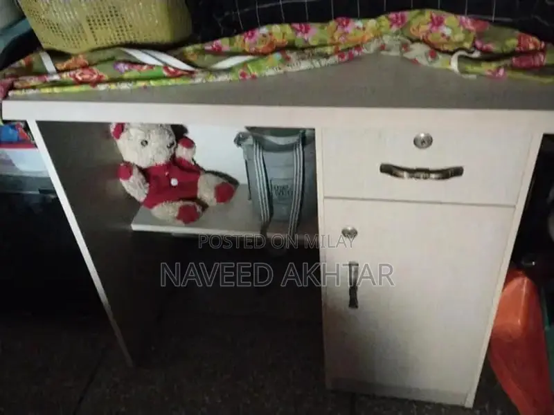 Office Furniture Set: Chair, Table, and Plastic Stools