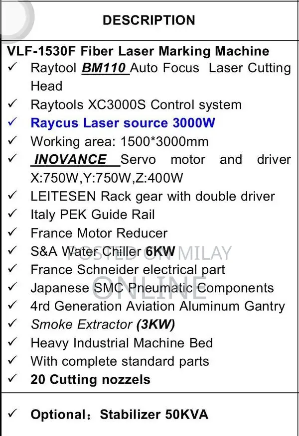 3000W CNC Fiber Laser Metal Cutting Machine Industrial Grade
