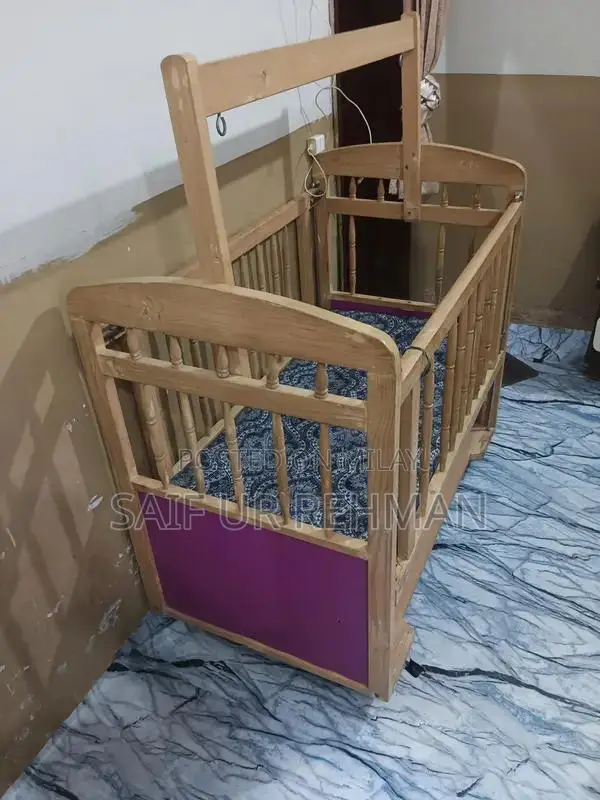 Wooden Baby Cot with Stainless Steel Frame and Foam Mattress