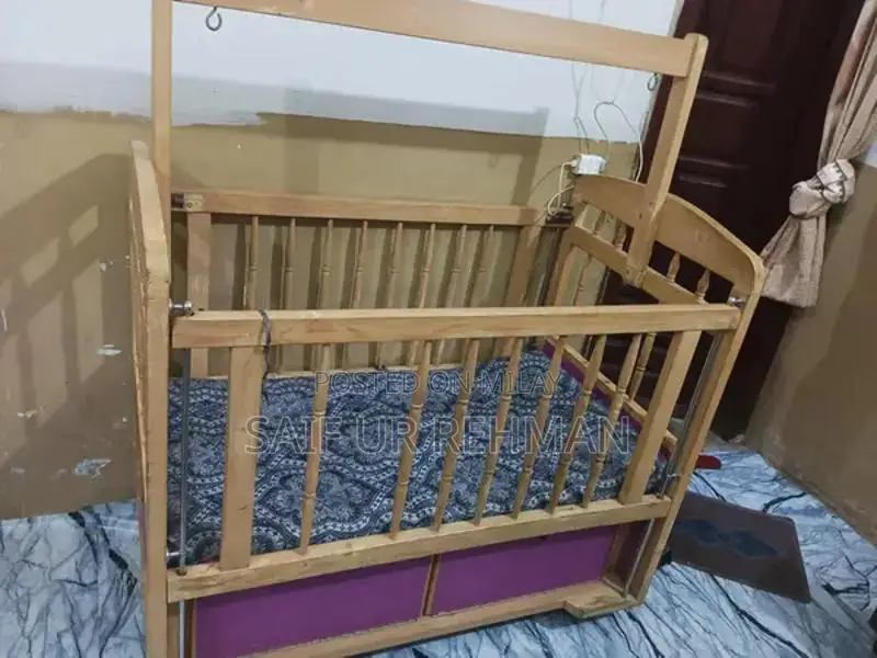 Wooden Baby Cot with Stainless Steel Frame and Foam Mattress