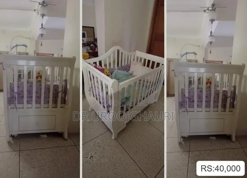 Wooden Baby Cot with Mattress and Drawers