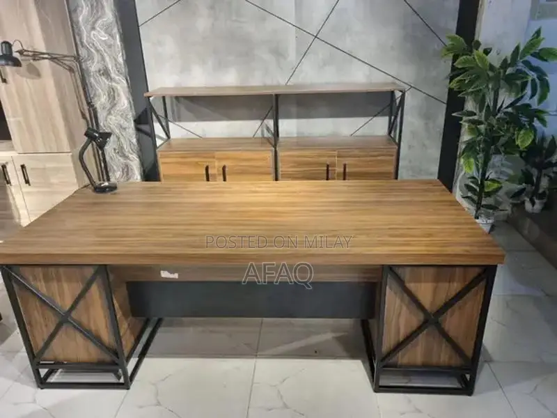 Executive Office Table with Book Shelf and Chair Set