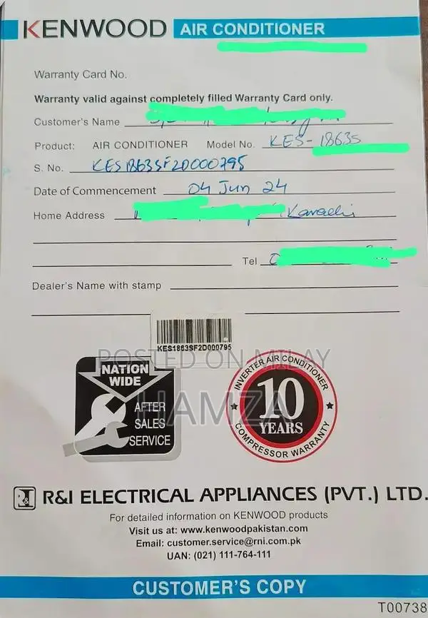 Kenwood 1.5 Ton Air Conditioner - Excellent Condition