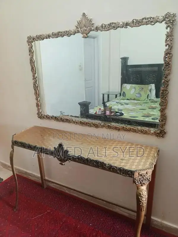 Vintage Iron Console Mirror with Matching Side Table