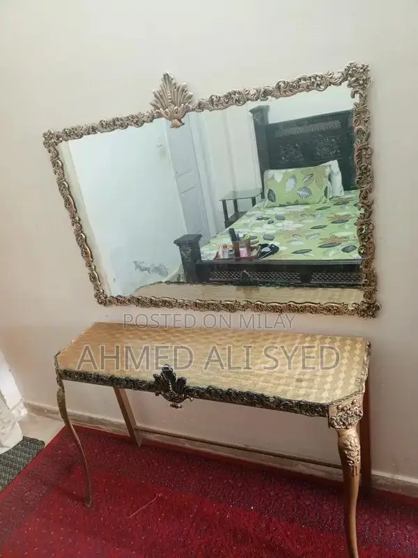 Vintage Iron Console Mirror with Matching Side Table