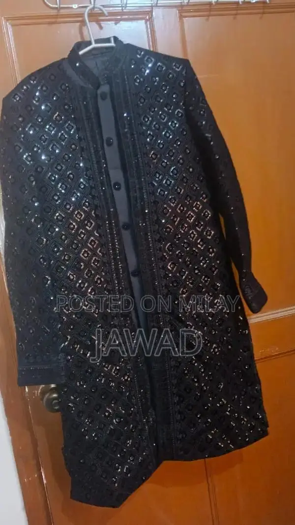 Sherwin Black 2-Piece Velvet Sherwani with Inner and Upper Coat