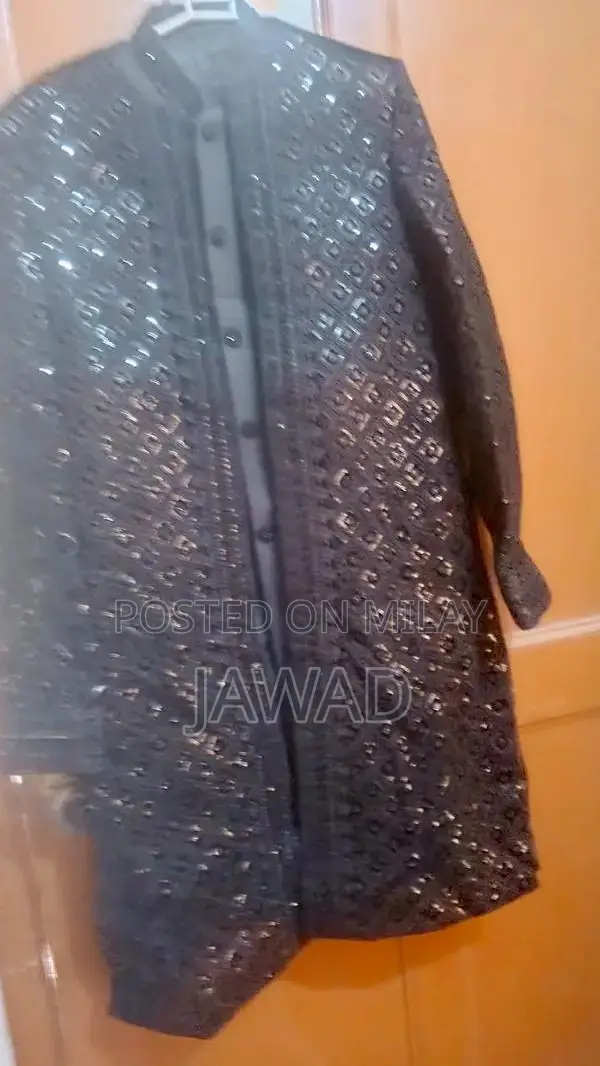 Sherwin Black 2-Piece Velvet Sherwani with Inner and Upper Coat