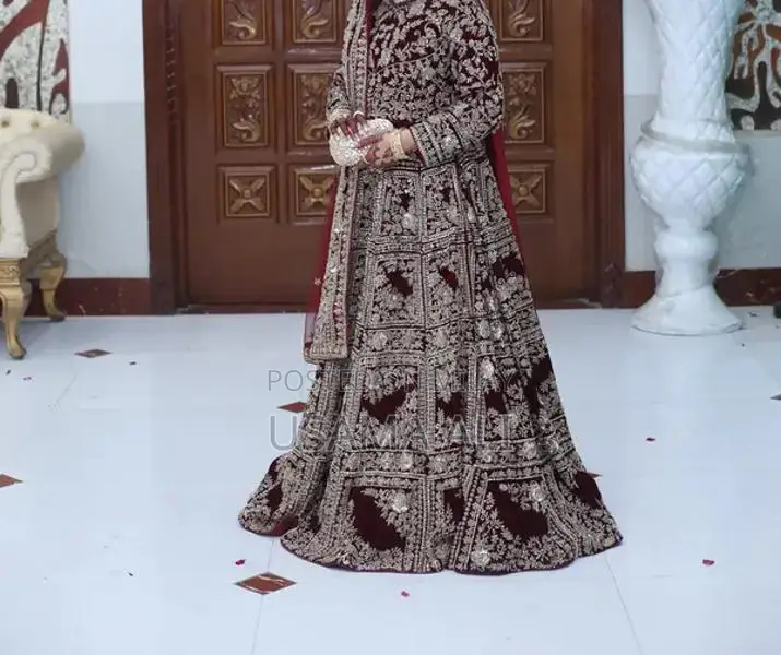 Elegant Velvet Bridal Lehnga with Full Hand Work - Blood Red