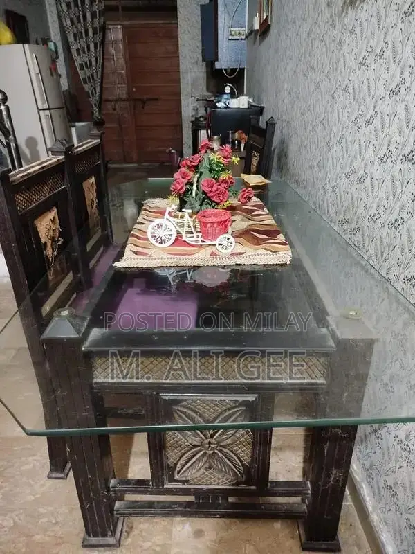 Modern Glass Dining Table with Wooden Frame