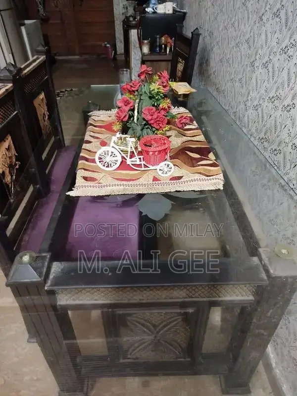 Modern Glass Dining Table with Wooden Frame