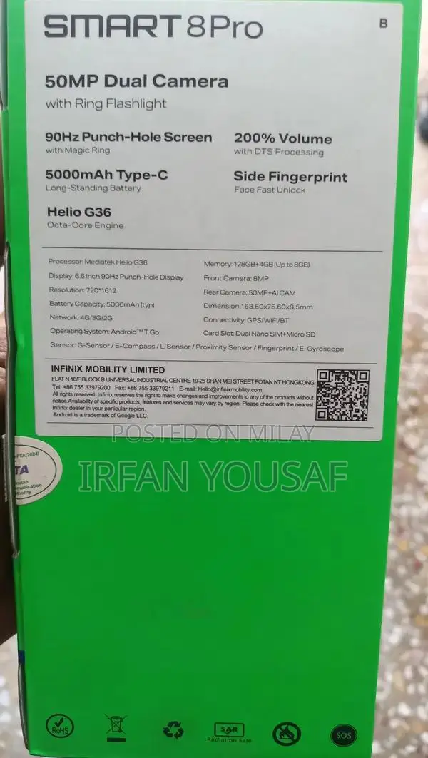 Infinix Smart 8Pro Smartphone 4+4GB RAM 128GB Storage