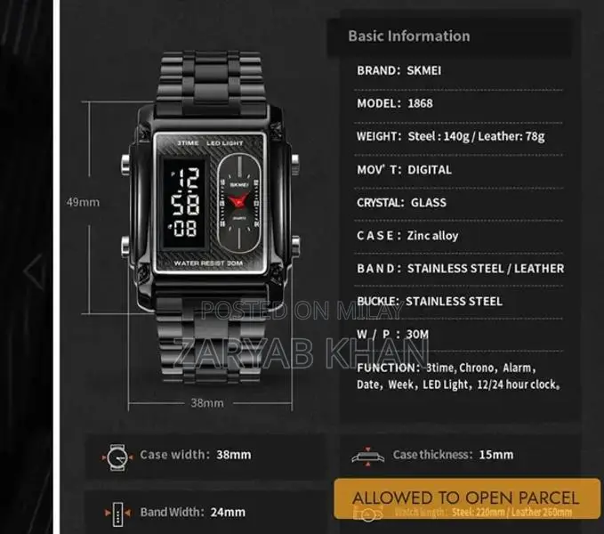 Skmei Digital Crystal Glass Multifunction Sports Watch for Men