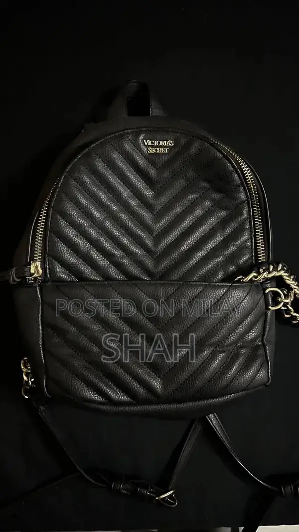 Victoria's Secret Mini Black and Gold Backpack with Chain Details