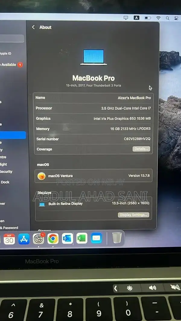MacBook Pro 2017 13-inch Touch Bar with 3.5 GHz Core i7 Processor
