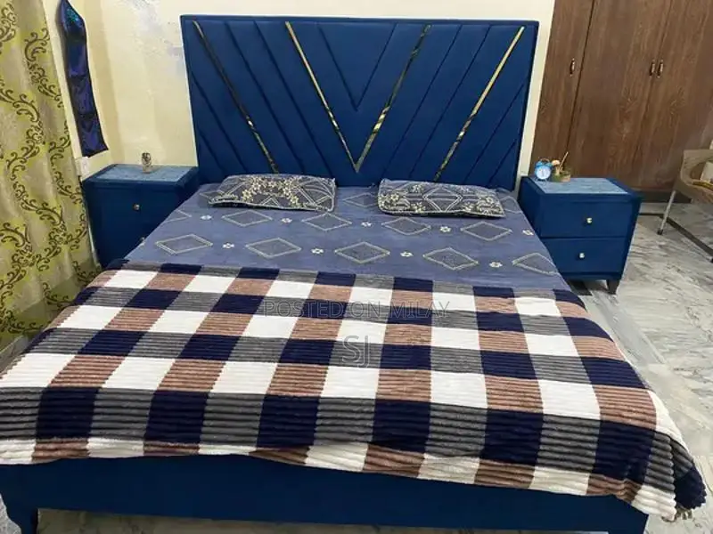 Velvet Kings Size Bedroom Set with Bed, Dressing Table, and Dewan