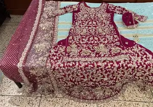 Designer Bridal Farshi Lehnga with Crystal Embroidery - Dark Pink