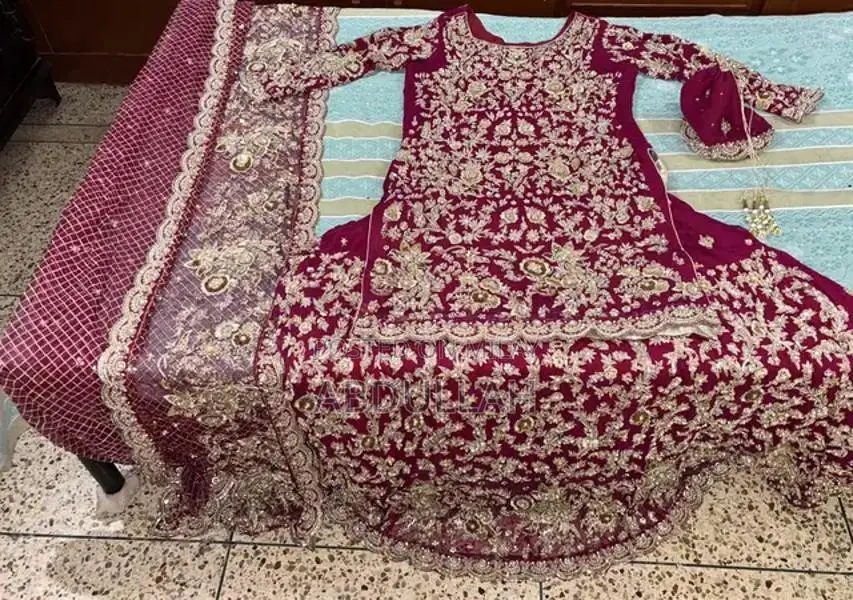 Designer Bridal Farshi Lehnga with Crystal Embroidery - Dark Pink