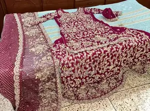 Designer Bridal Farshi Lehnga with Crystal Embroidery - Dark Pink